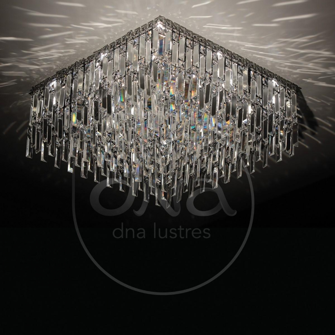 Plafon DNA Lustres Crow Inox e Cristais Transparentes 13L G9 500x500mm IN-QU50-PLACAS