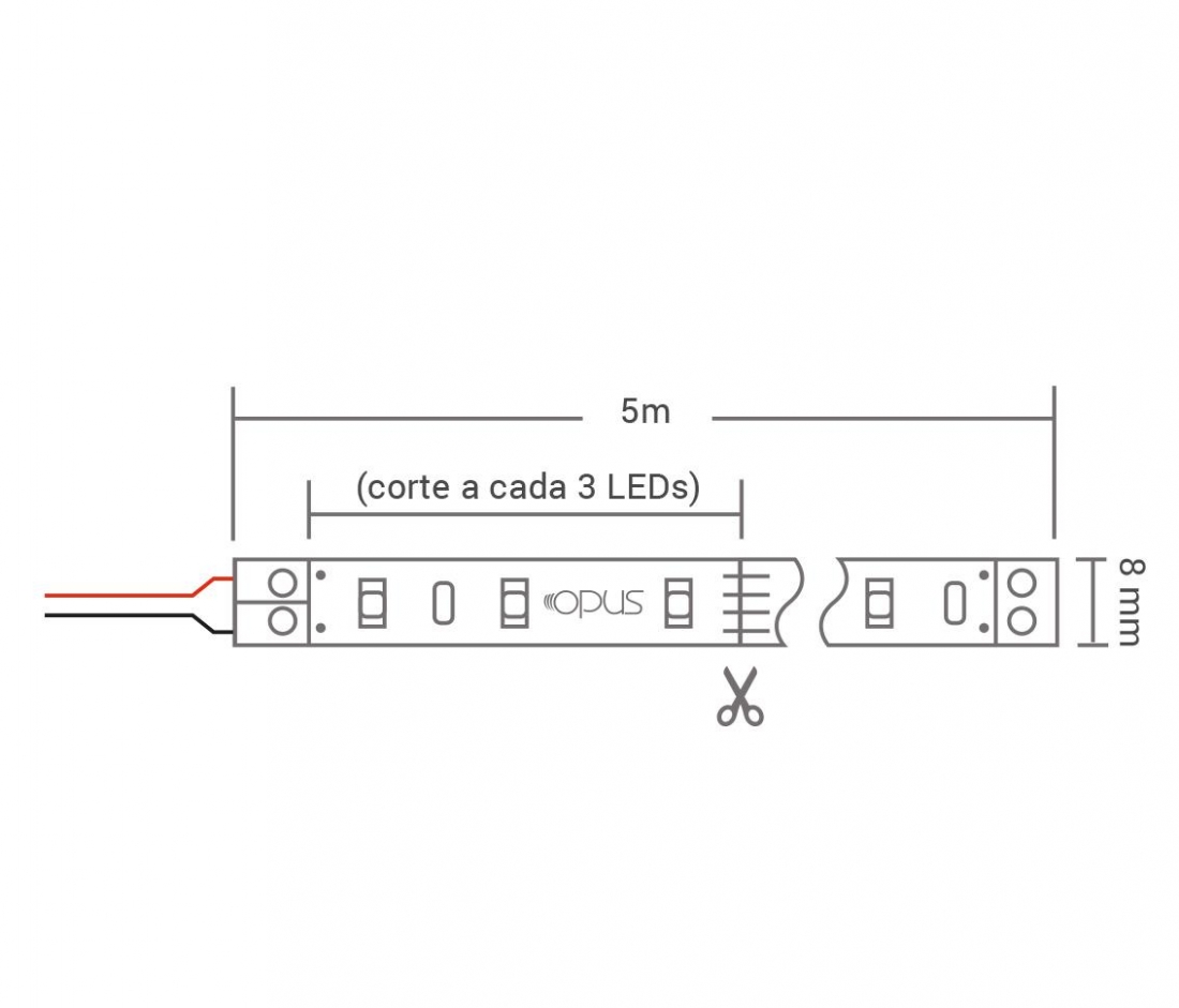 Fita de LED Opus 4,8 watts/m 4000K 12V IP20 8mm (Rolo 5 metros) OPS 32467