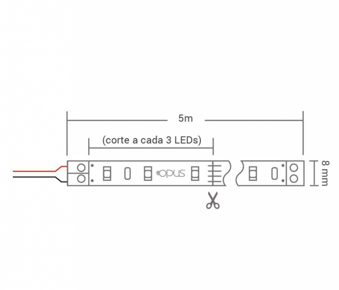 Fita de LED Opus 4,8 watts/m 2700K 12V IP20 8mm (Rolo 5 metros) OPS 31477