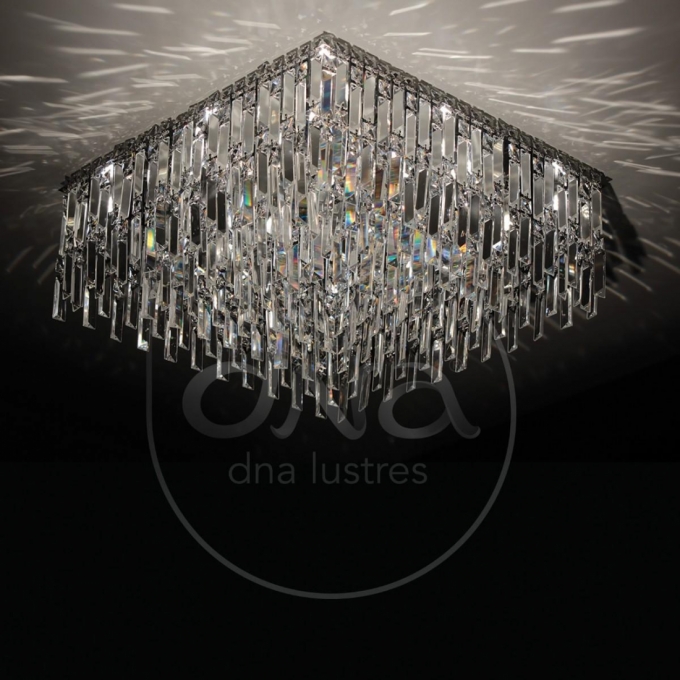 Plafon DNA Lustres Crow Inox e Cristais Transparentes 17L G9 800x800mm IN-QU80-PLACAS
