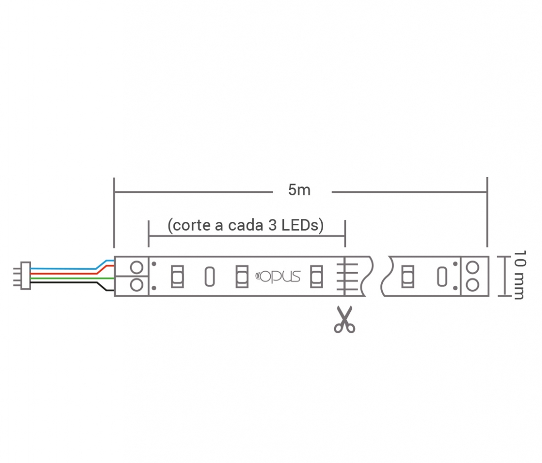 Fita de LED Opus 10 watts/m 60 Leds RGB 12V IP20 8mm (Rolo 5 metros) OPS 31590