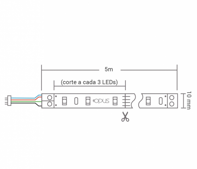 Fita de LED Opus 10 watts/m 60 Leds RGB 12V IP20 8mm (Rolo 5 metros) OPS 31590