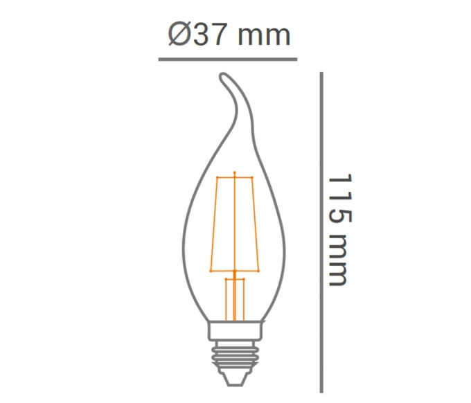Lâmpada Opus Vela Chama Filamento E14 Vintage Bivolt 2 watts 2200K Ø35x115mm OPS 33327