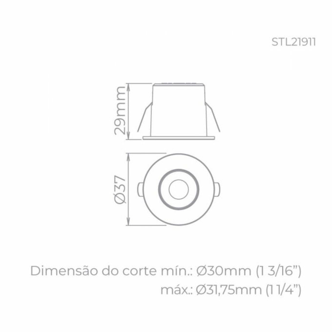 Spot de Embutir para Móveis Stella Mini Móbili 1,5 Watts 3000K Ø37x29mm Branco STL21911BR/30