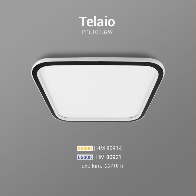 Plafon Opus LED Telaio 32 watts 3000K Bivolt 400x400mm Branco e Preto OPS 80914