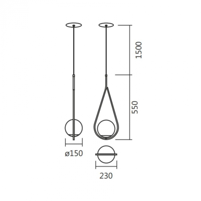Pendente Spotline Gota Globo Ø120mm 1L E27 150X230X550mm 779/1 