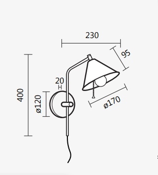 Arandela Spotline Zurick 1L E27 Alumínio c/ Interruptor 400x170x230mm 863/1 