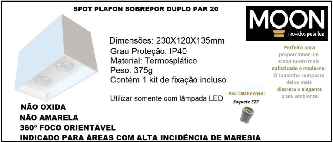 Spot Sobrepor Duplo Branco Box Moon 2L PAR20 230x120x135mm 1060643