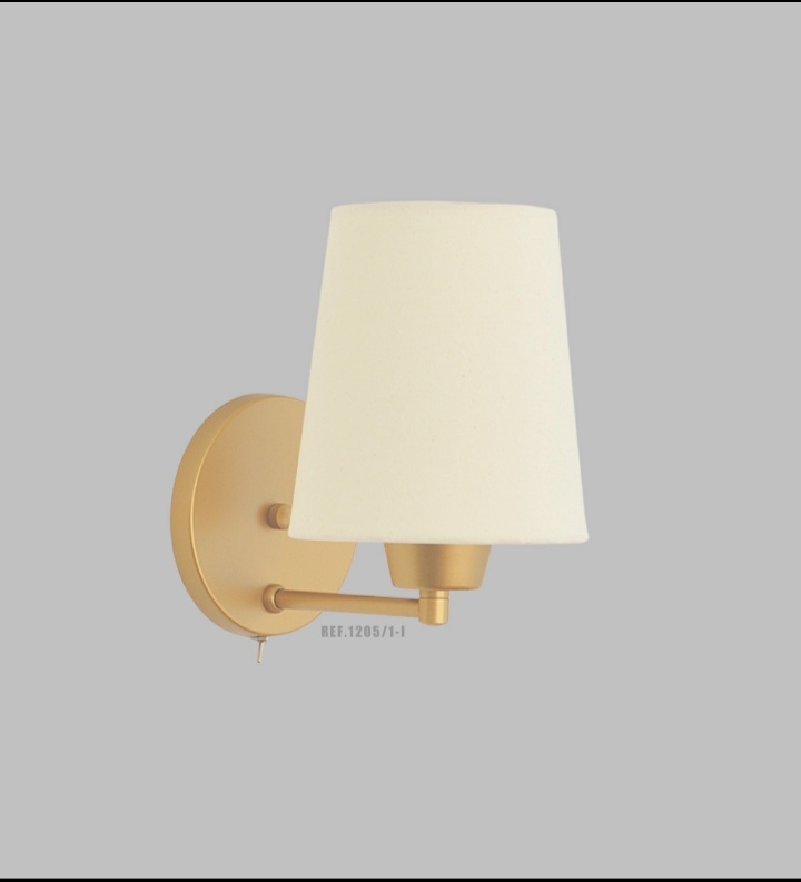 Arandela Tocheiro C/ Interruptor 1L E27 200mm Cúpula Tecido FG Iluminação 1205/1i