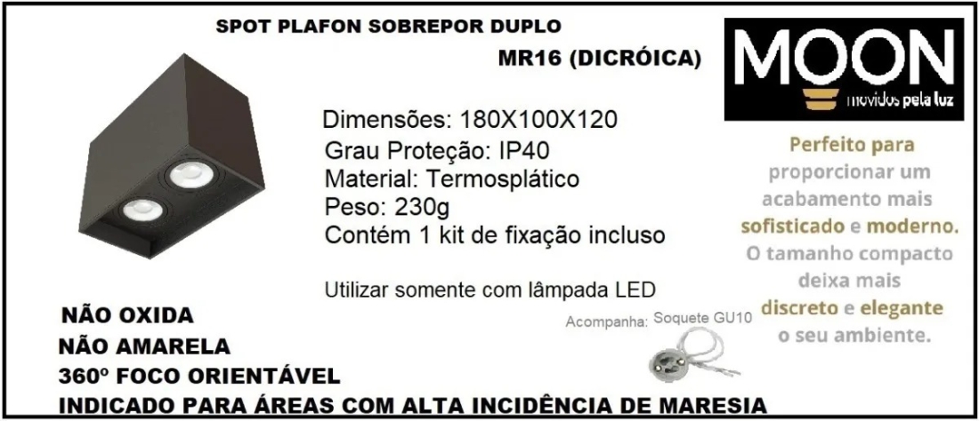 Spot Sobrepor Duplo Preto Box Moon 2L Dicróica 180x100x120mm 1060641