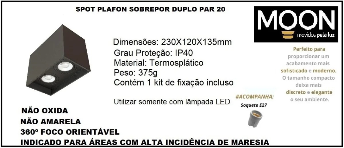 Spot Sobrepor Duplo Preto Box Moon 2L PAR20 230x120x135mm 1060644