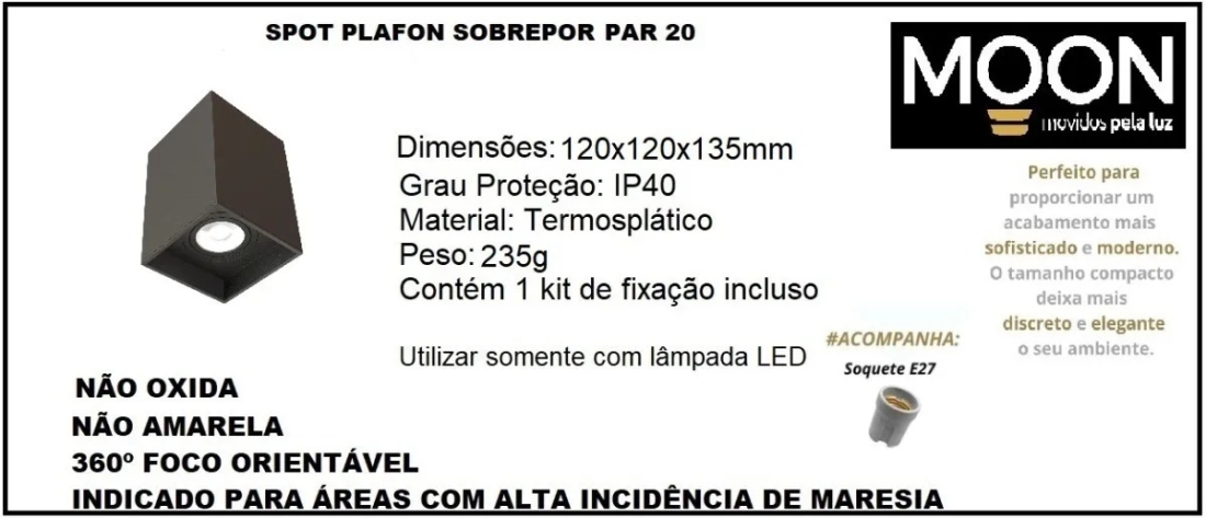Spot Sobrepor Quadrado Preto Box Moon 1L PAR20 120x120x135mm 1060626