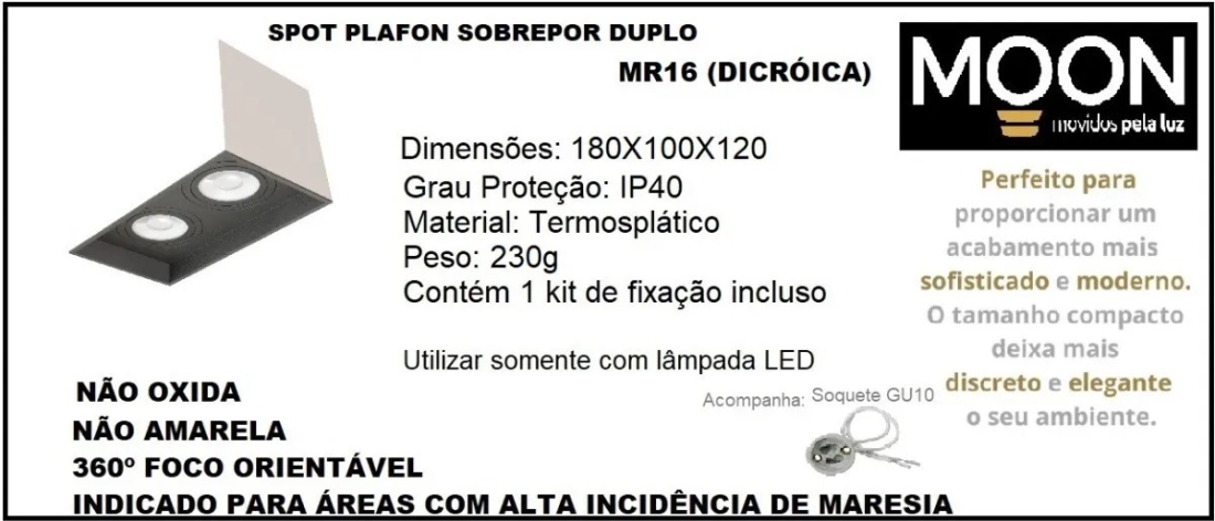 Spot Sobrepor Duplo Branco e Preto Box Moon 2L Dicróica 180x100x120mm 1060642
