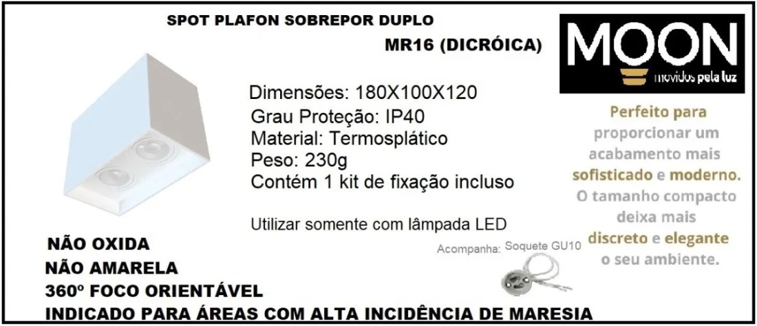 Spot Sobrepor Duplo Branco Box Moon 2L Dicróica 180x100x120mm 1060640