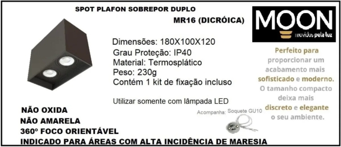 Spot Sobrepor Duplo Preto Box Moon 2L Dicróica 180x100x120mm 1060641