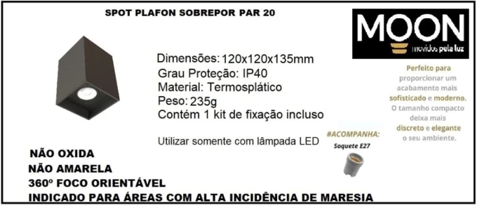 Spot Sobrepor Quadrado Preto Box Moon 1L PAR20 120x120x135mm 1060626