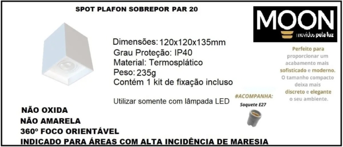 Spot Sobrepor Quadrado Branco Box Moon 1L PAR20 120x120x135mm 1060625