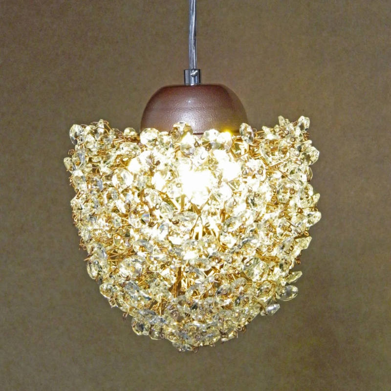 Pendente Artesanal Lampluz Estela Menor Metal e Cristal 1L G9 Ø200x150mm 