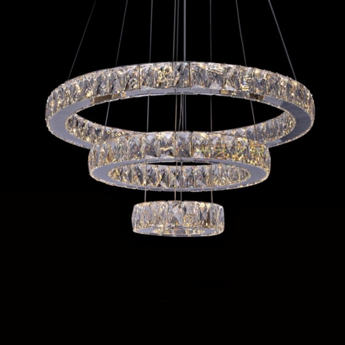 Pendente Sindora Cristal e Cromado 90 watts Multitemperatura Anéis Ø600/400/200mm DCD00101
