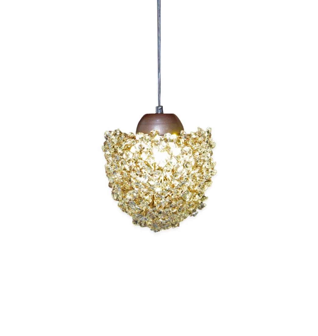 Pendente Artesanal Lampluz Estela Menor Metal e Cristal 1L G9 Ø200x150mm 