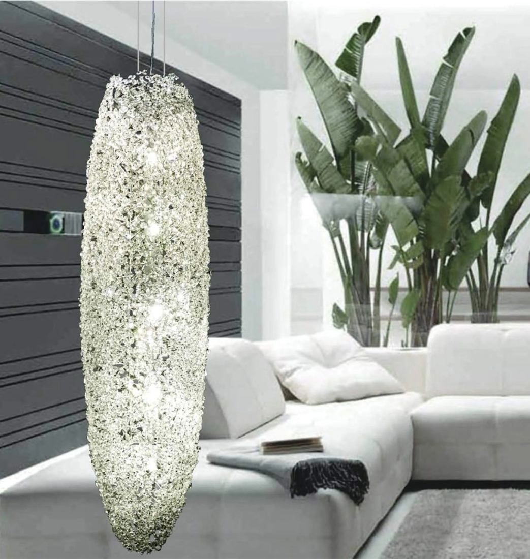 Pendente Artesanal Lampluz Coluna Zeppelin Metal e Cristal 12L G9 1500x400mm 