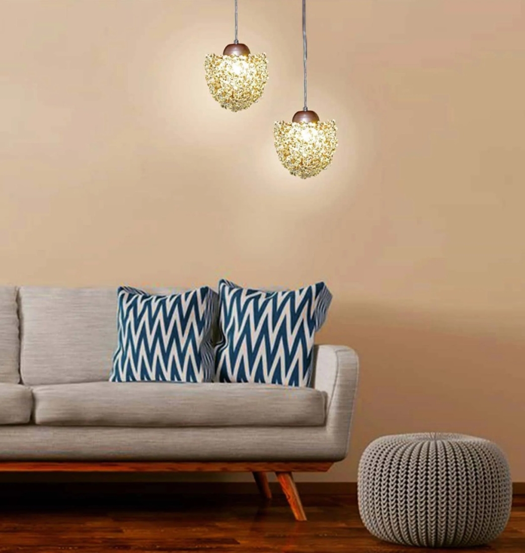 Pendente Artesanal Lampluz Estela Menor Metal e Cristal 1L G9 Ø200x150mm 