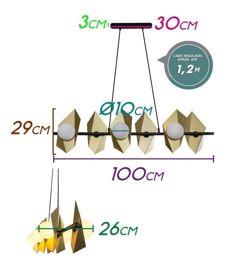 Pendente Starlux Floki Dourado e Preto 6L G9 Ø1000mm GH-004