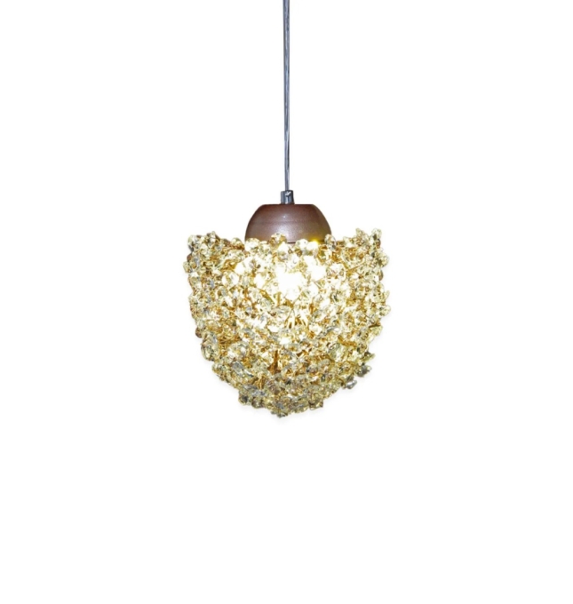 Pendente Artesanal Lampluz Estela Menor Metal e Cristal 1L G9 Ø200x150mm 