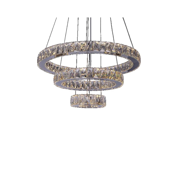 Pendente Sindora Cristal e Cromado 90 watts Multitemperatura Anéis Ø600/400/200mm DCD00101