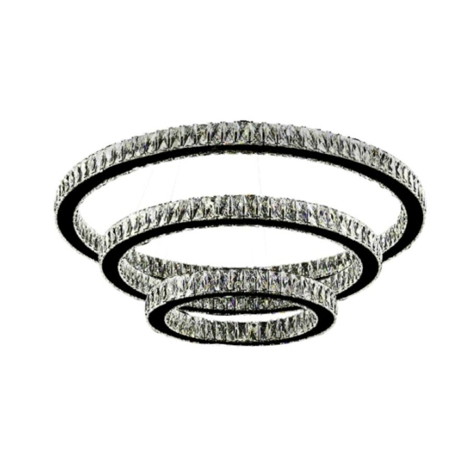 Pendente Sindora Cristal e Dourado 90 watts Multitemperatura Anéis Ø600/400/200mm DCD00732