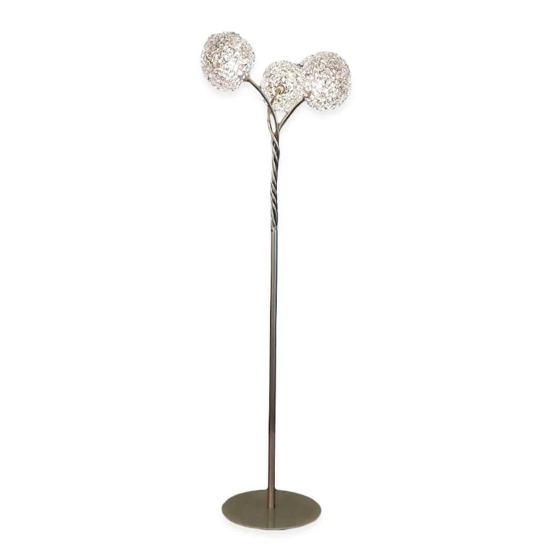 Luminária de Chão Artesanal Lampluz Iris Metal e Cristal 3L G9 1400mm 