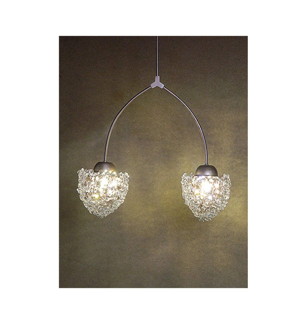 Pendente Artesanal Lampluz Estela Duo Metal e Cristal 2L G9 800x500mm 