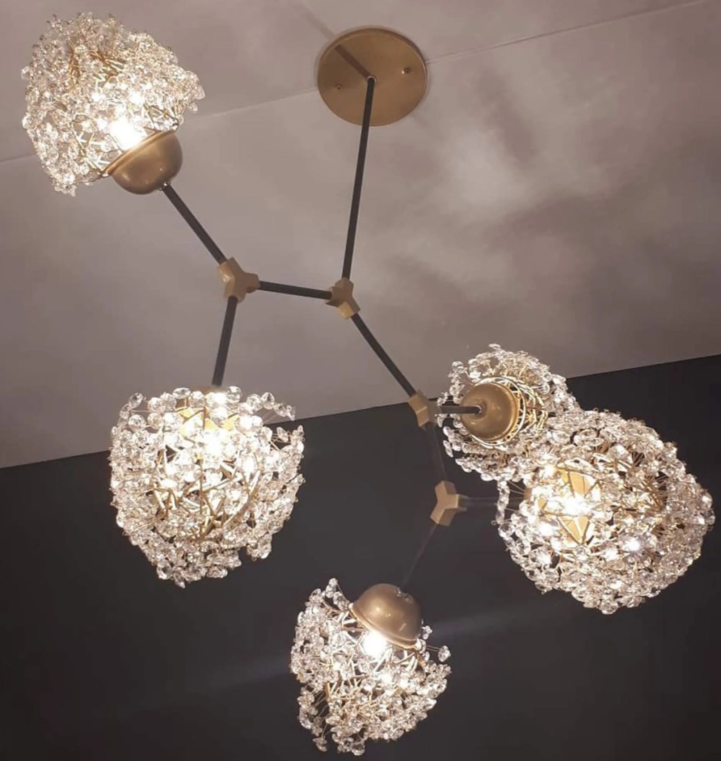 Lustre Artesanal Lampluz Estela Metal e Cristal 5L G9 800x600mm 