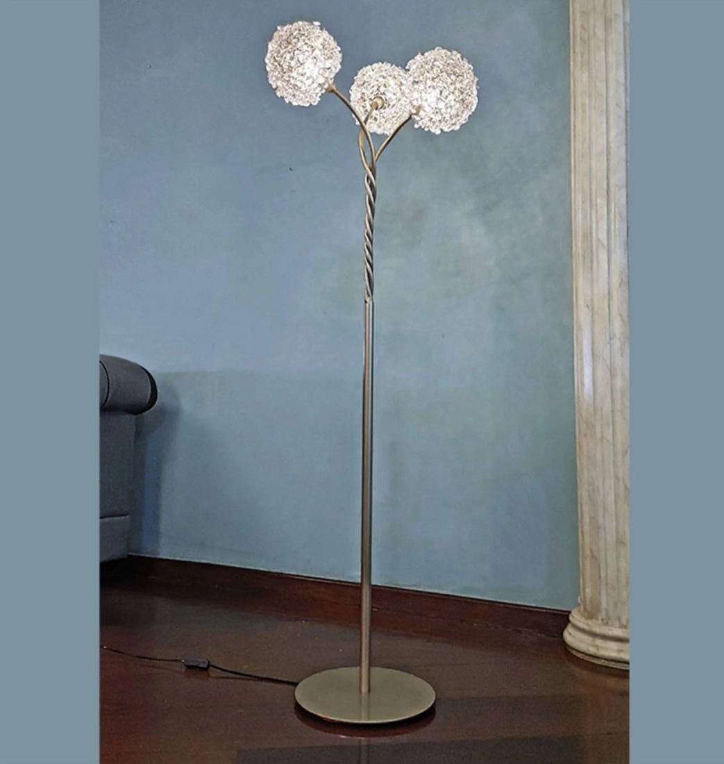 Luminária de Chão Artesanal Lampluz Iris Metal e Cristal 3L G9 1400mm 