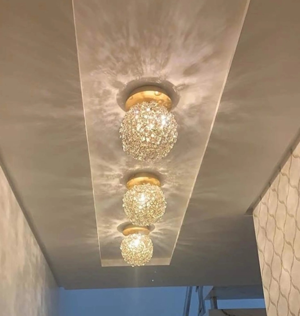 Plafon Artesanal Lampluz Iris Metal e Cristal 1L G9 Ø150mm 