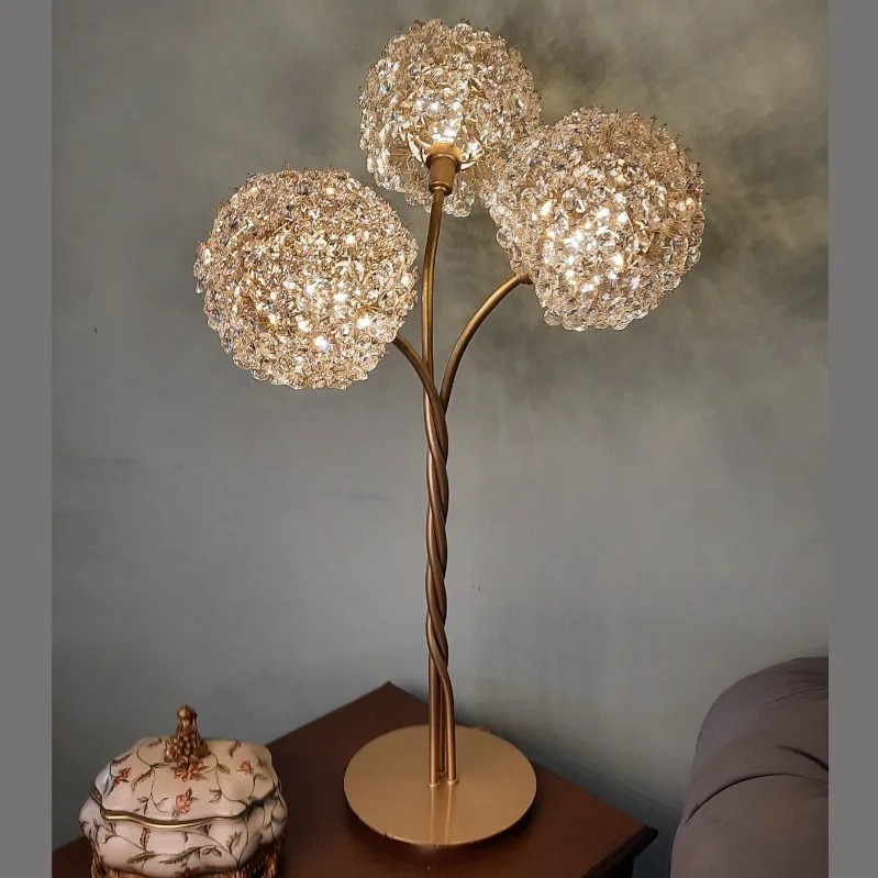 Abajur Artesanal Lampluz Iris Metal e Cristal 3L G9 Ø400x650mm 