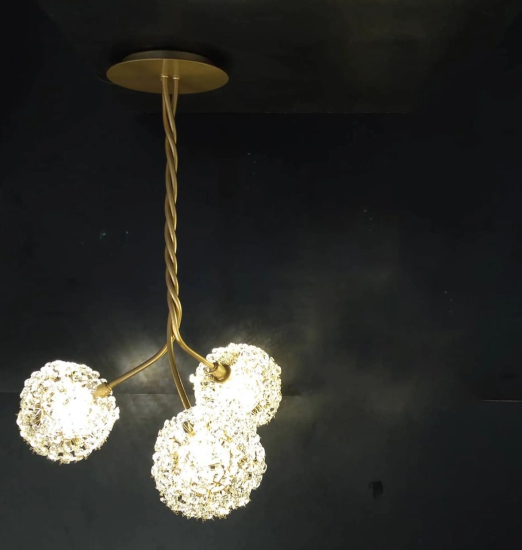Pendente Artesanal Lampluz Iris Metal e Cristal 3L G9 Ø400x650mm 