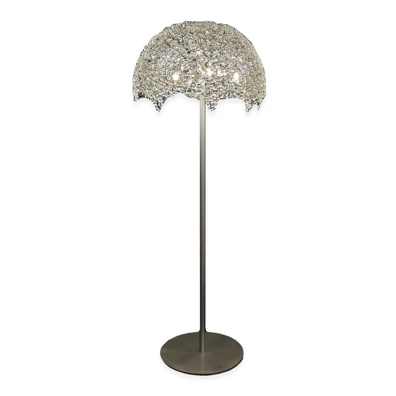 Luminária de Chão Artesanal Lampluz Mea Metal e Cristal 6L G9 1520mm 
