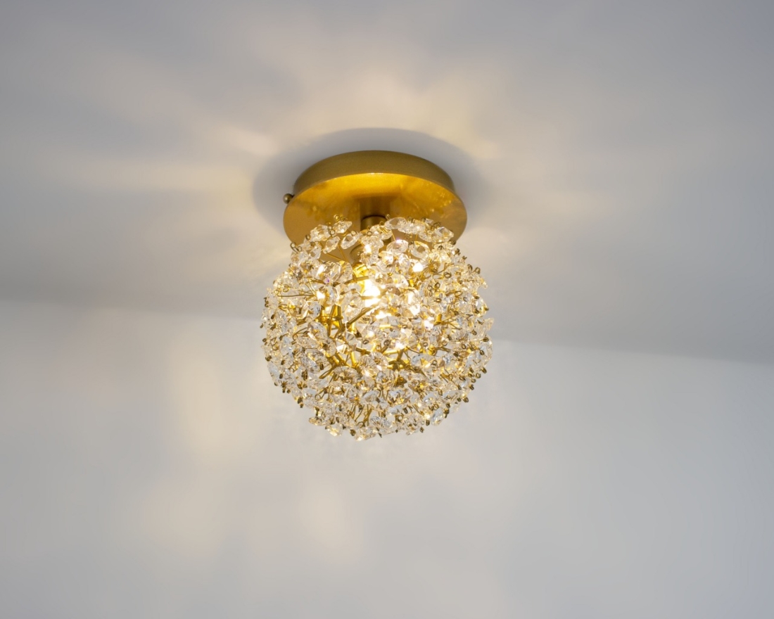Plafon Artesanal Lampluz Iris Metal e Cristal 1L G9 Ø150mm 