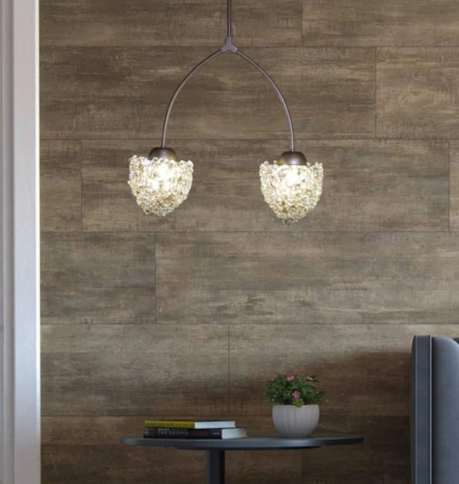 Pendente Artesanal Lampluz Estela Duo Metal e Cristal 2L G9 800x500mm 