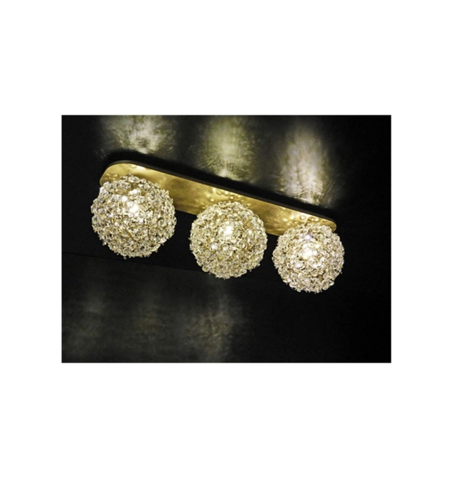 Plafon Artesanal Lampluz Iris Triplo Metal e Cristal 3L G9 560mm 