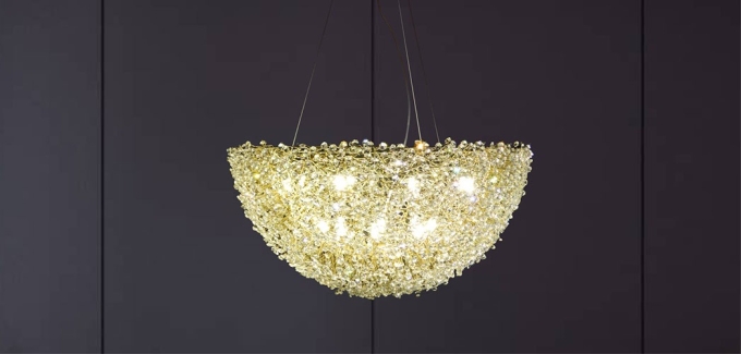 Pendente Artesanal Lampluz Tazza Metal e Cristal 16L G9 Ø800mm Tazza80