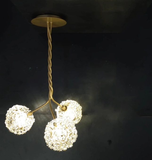 Pendente Artesanal Lampluz Iris Metal e Cristal 3L G9 Ø400x650mm 