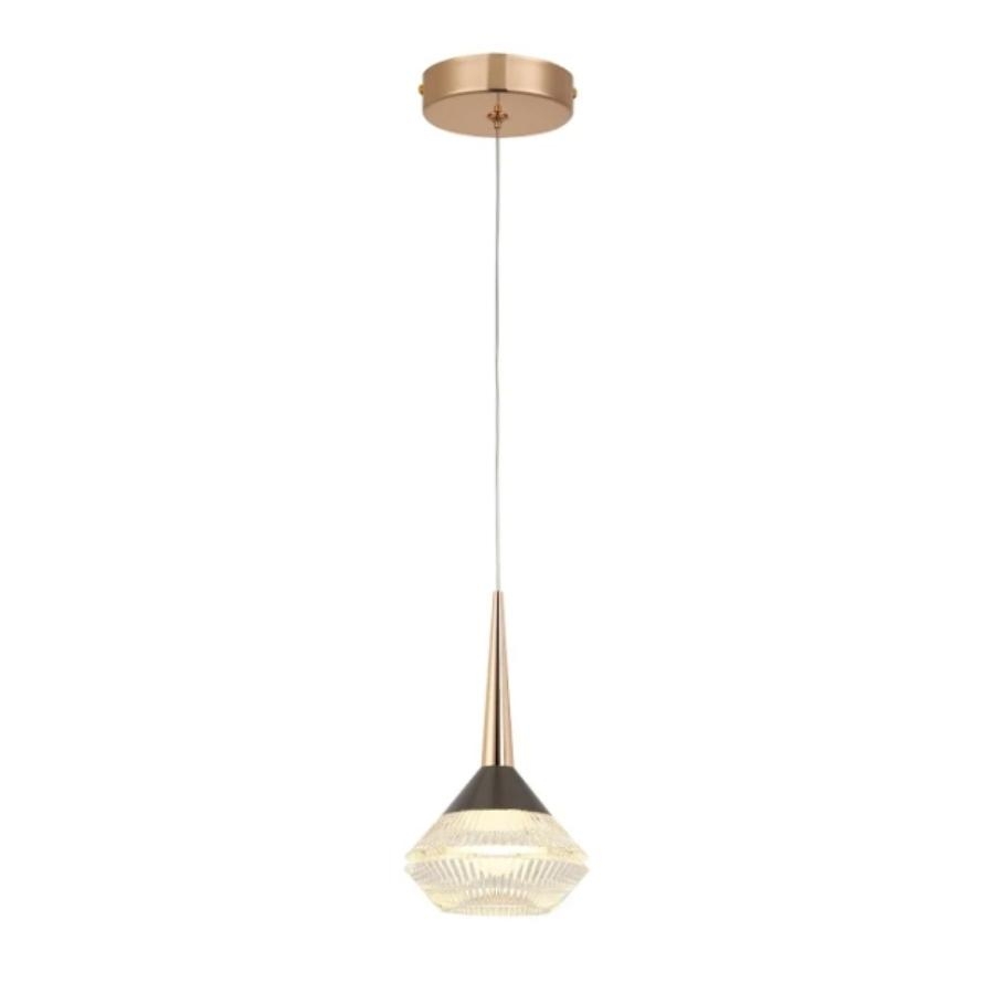 Pendente Sindora Metal Dourado/Preto e Cristal 5 watts 3000K Ø130x225mm DCD02137