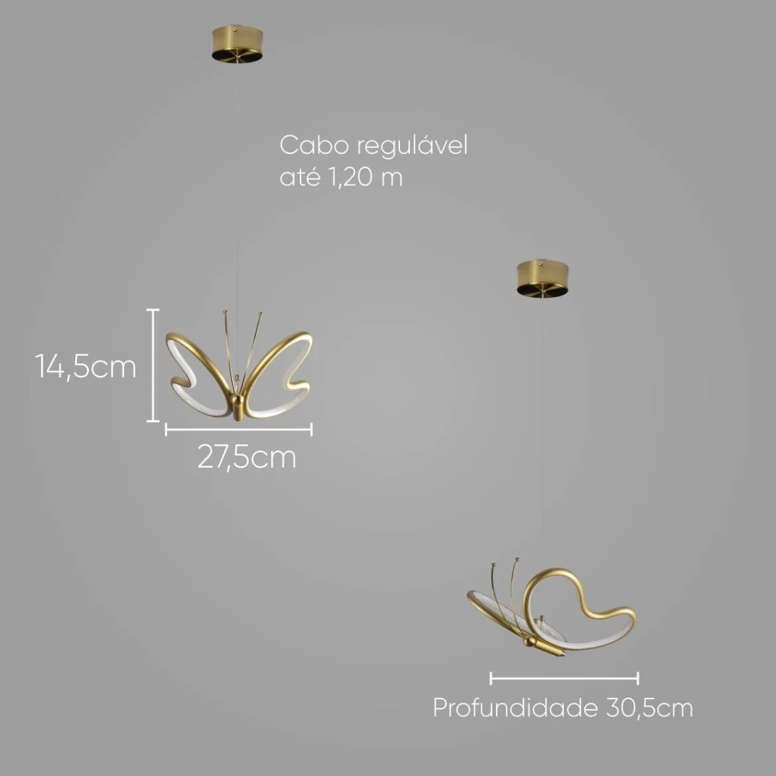 Pendente Starlux Farfalla Ouro 12 watts 2700K 260x270mm Borboleta HL006-MG