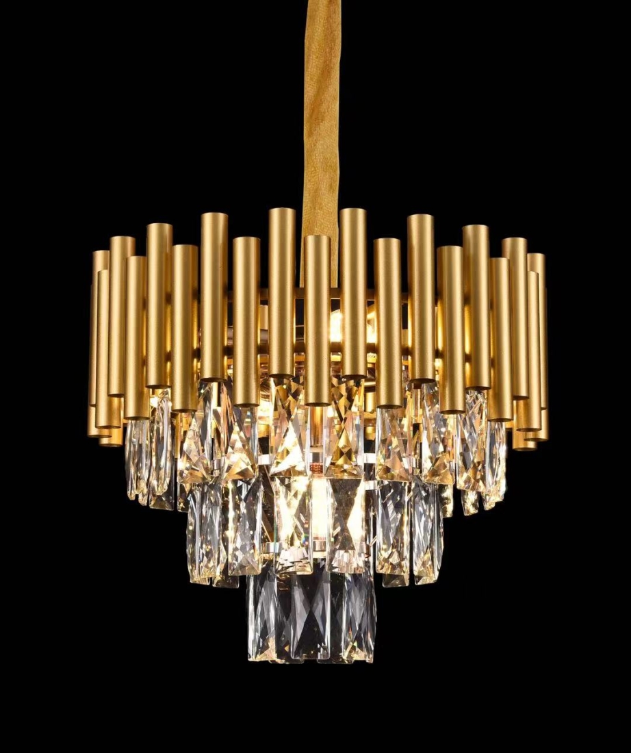 Pendente Sindora Metal Dourado e Cristal Transparente 5L E14 Ø380x280mm DCD00452