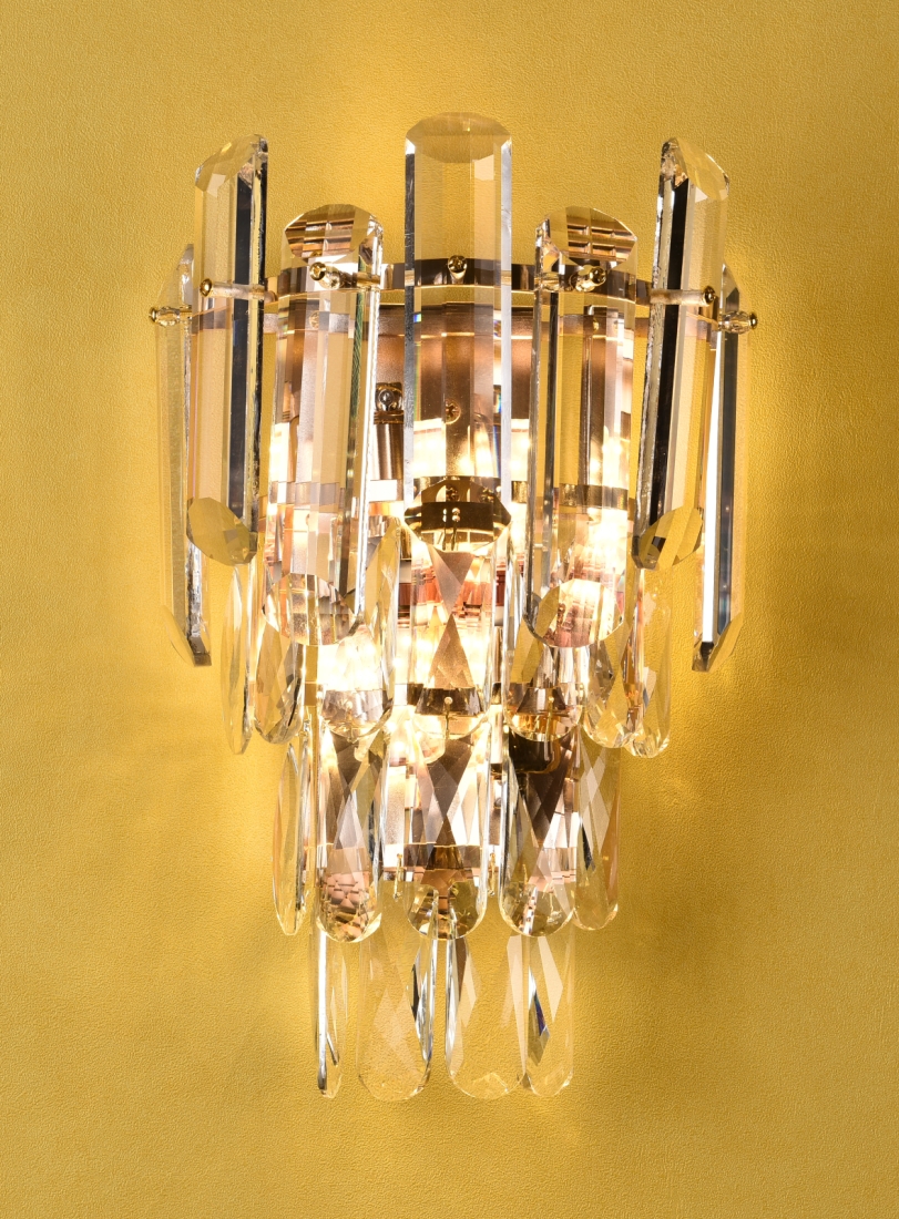 Arandela Sindora Metal Dourado e Cristal Transparente 2L E14 Ø300x220mm DCB00466