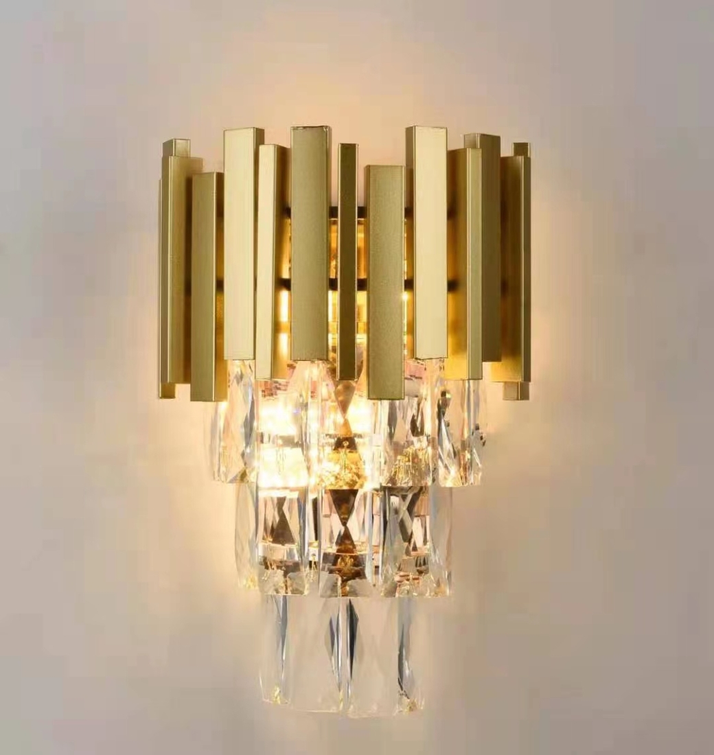 Arandela Sindora Metal Dourado e Cristal Transparente 2L E14 Ø300x220mm DCB00461