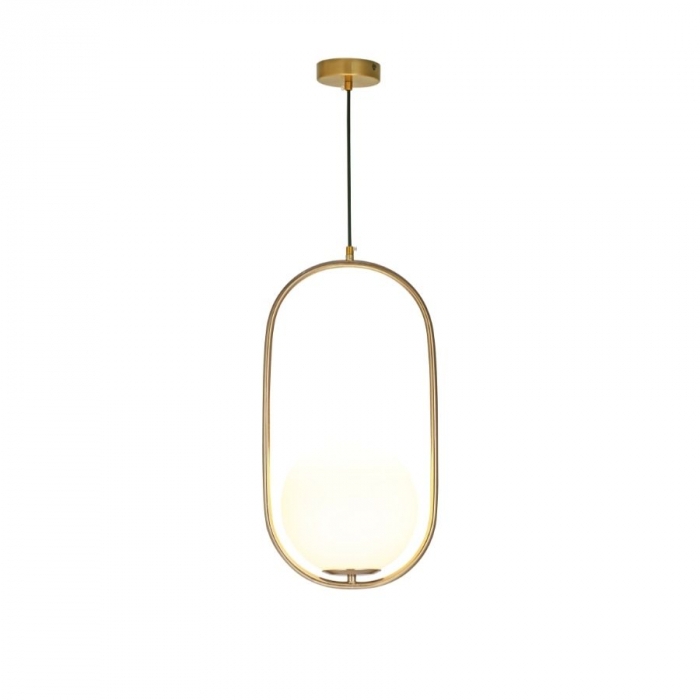 Pendente Sindora Metal Dourado e Vidro Branco 1L E27 500x260mm DCD02010