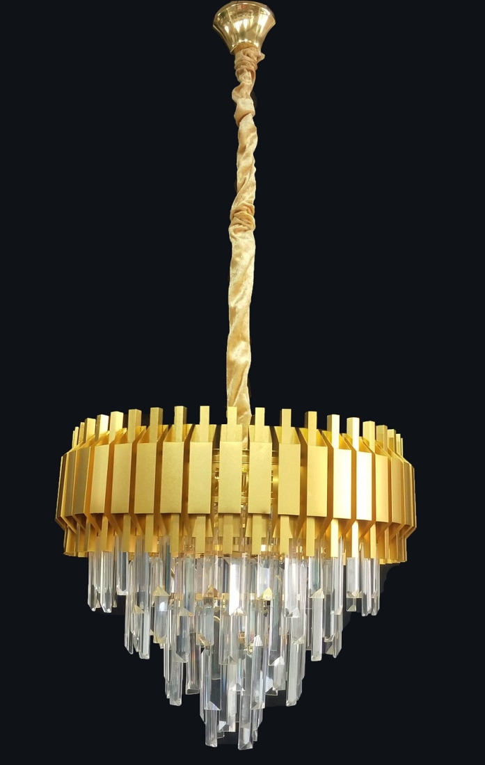Pendente Sindora Metal Dourado e Cristal Transparente 7L E14 Ø500x390mm DCD00447